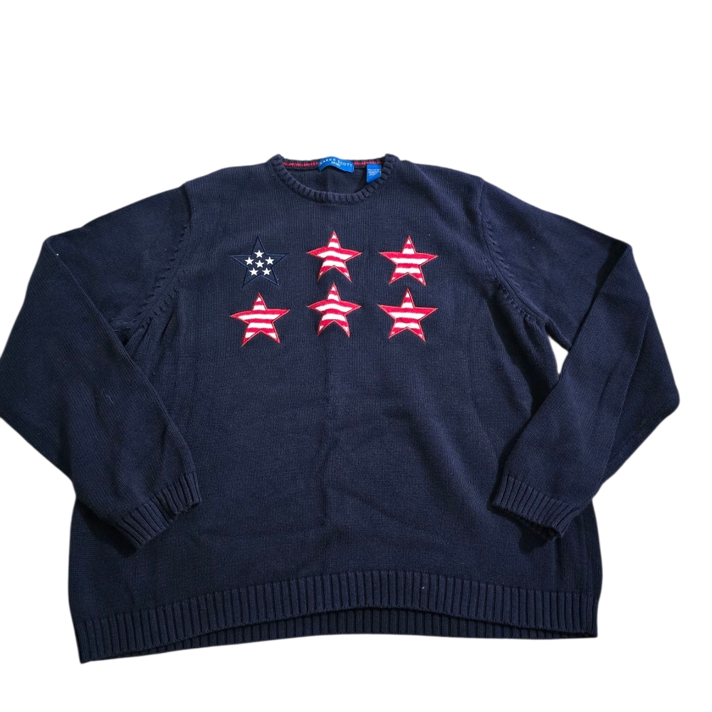 Karen Scott Blue and Red Crewneck Sweater